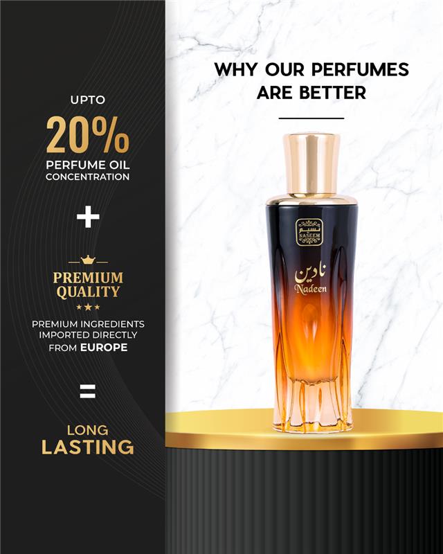 nadeen perfume for men and women by Naseem perfume brand long lasting alcohol free fragrance fruity floral fragrance